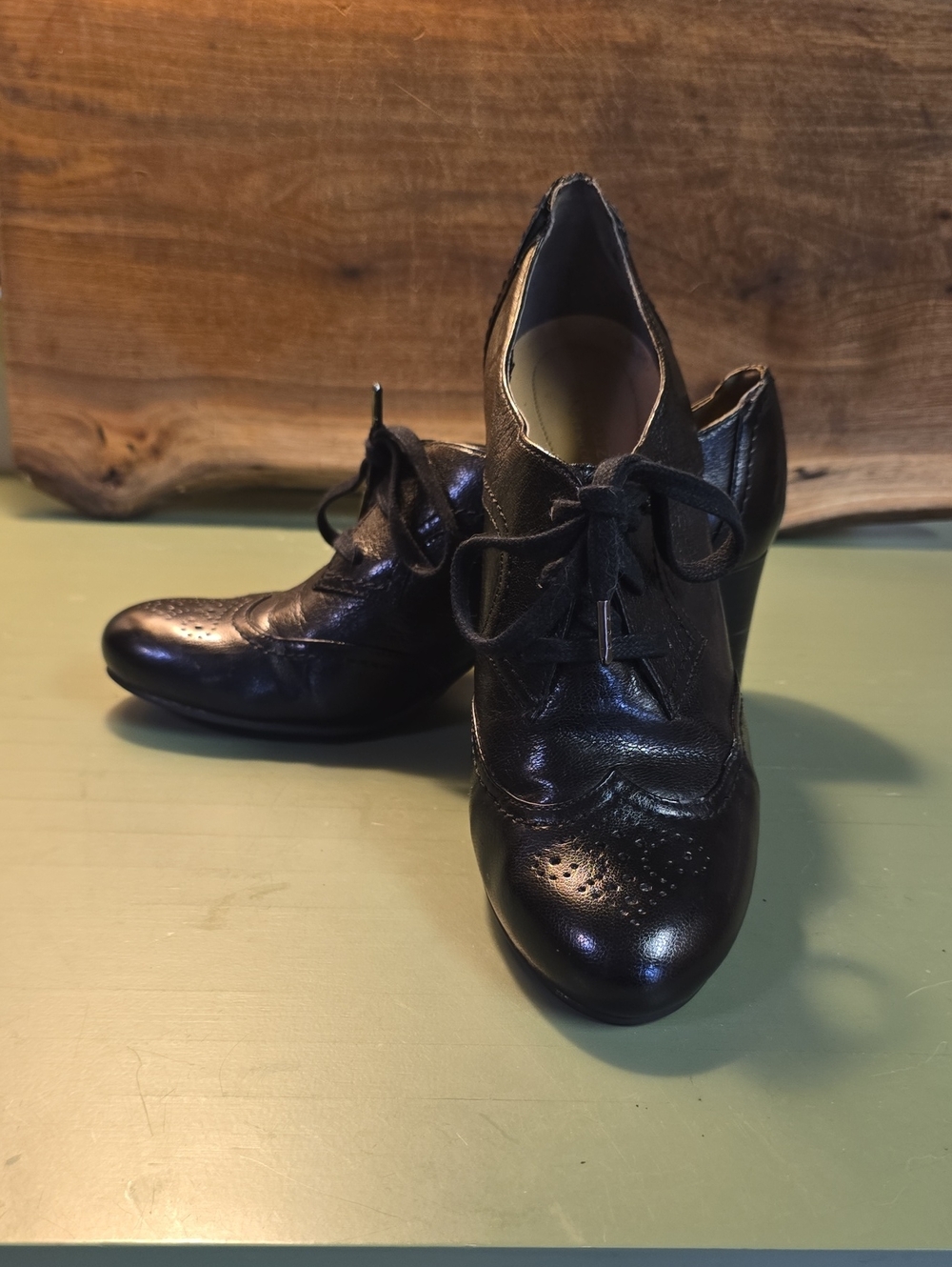 Naturalizer Black Joell Leather Lace-Up Oxford Heels, Size 8, Witchy Vibes